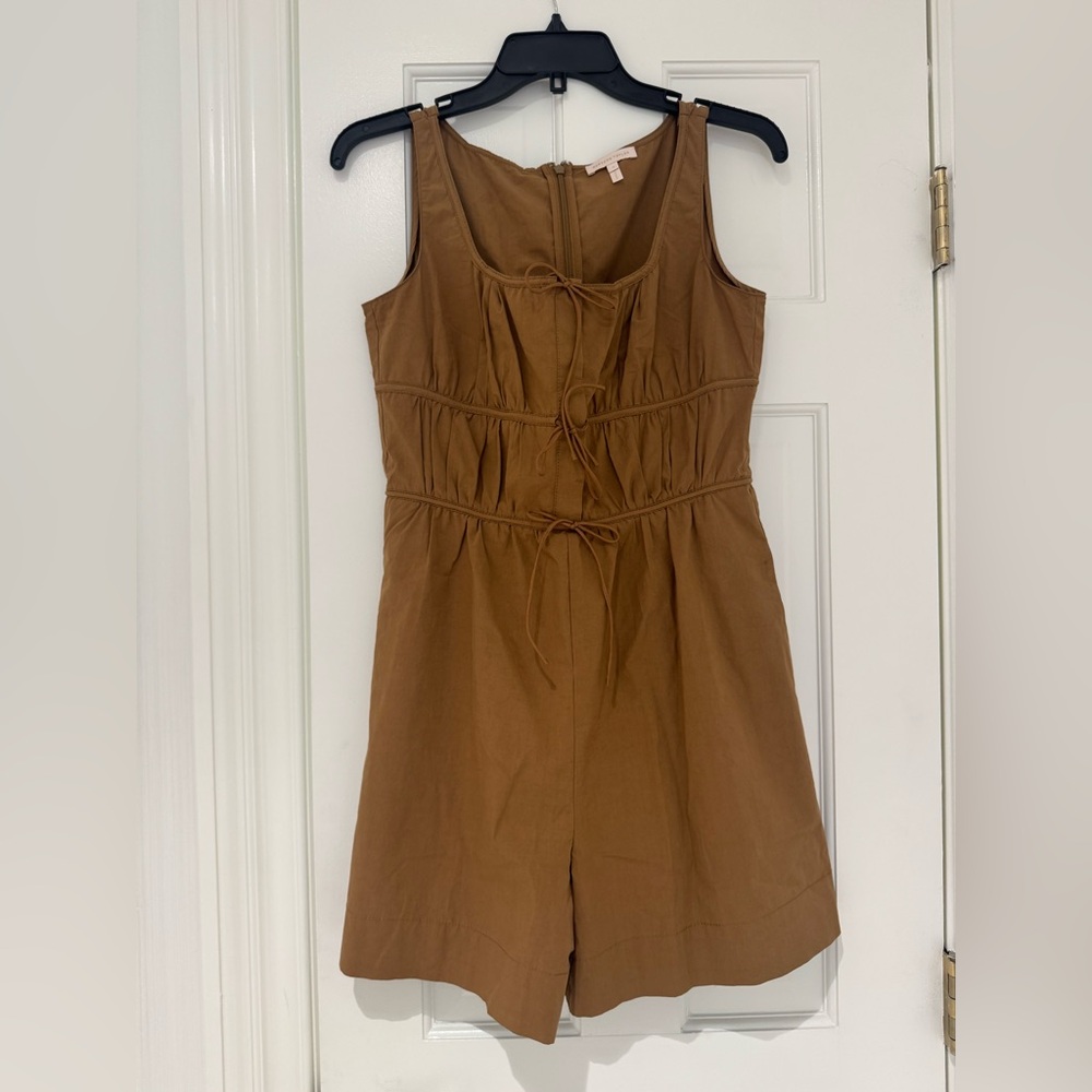 Rebecca Taylor Poplin Tie Romper Chocolate Size 4